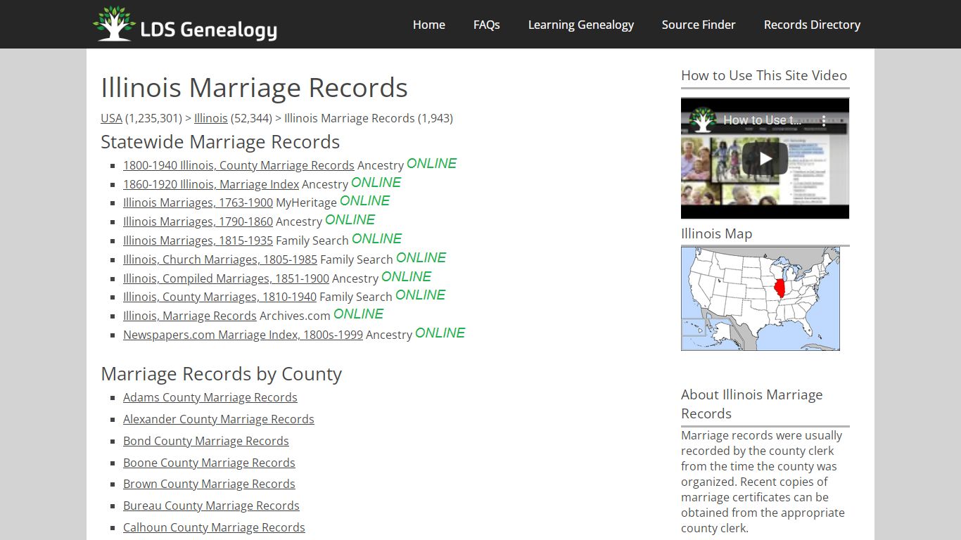 Illinois Marriage Records - LDS Genealogy
