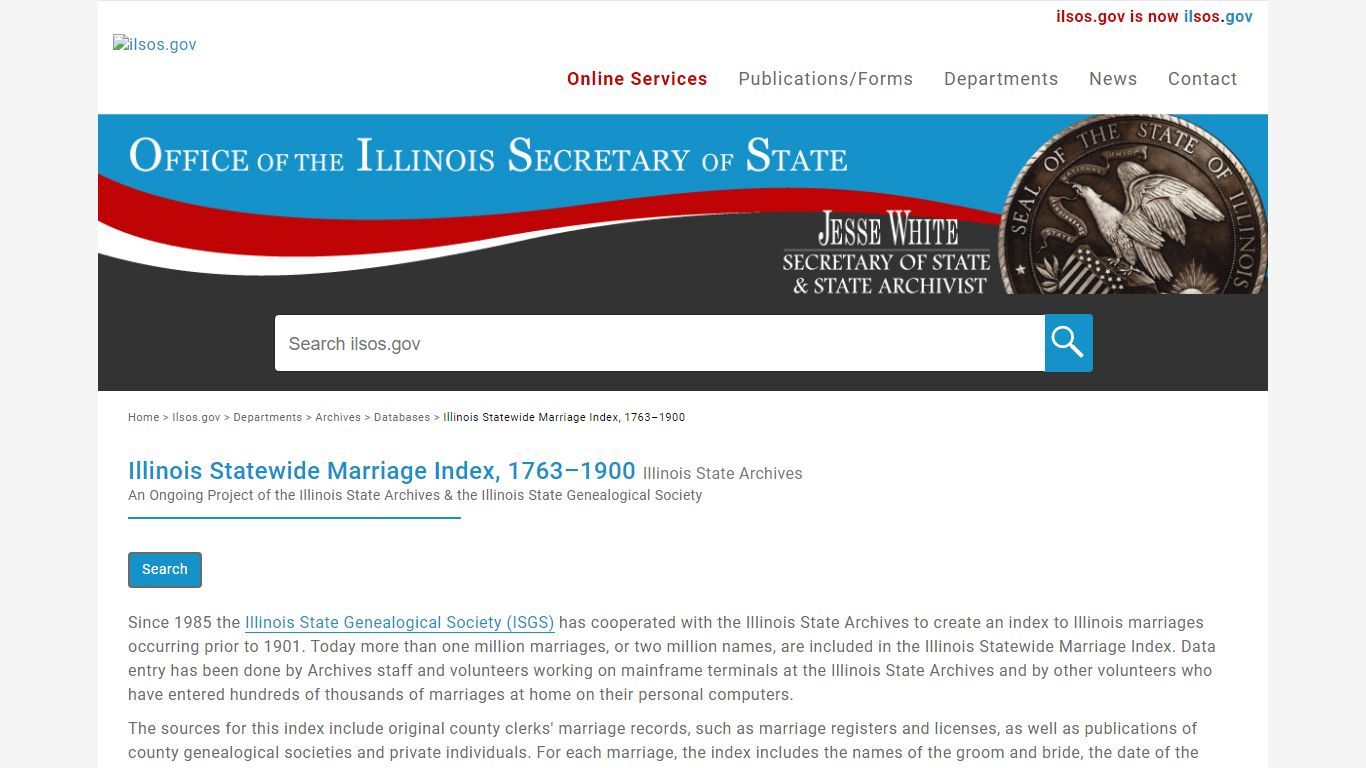 Illinois Statewide Marriage Index, 1763–1900